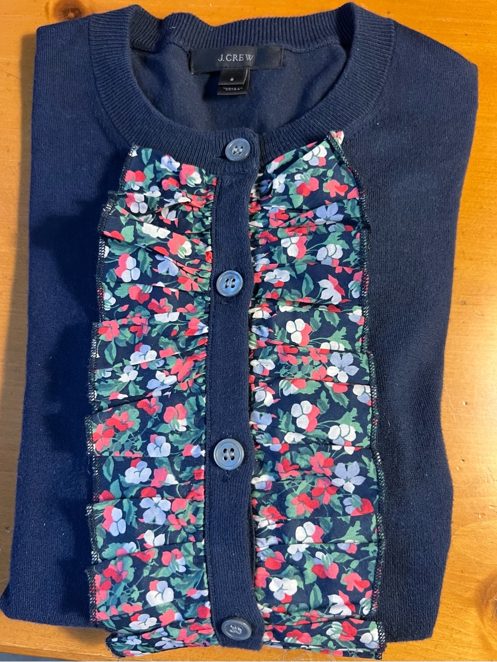J. Crew Liberty of London Navy Cardigan with Floral Ruffle
